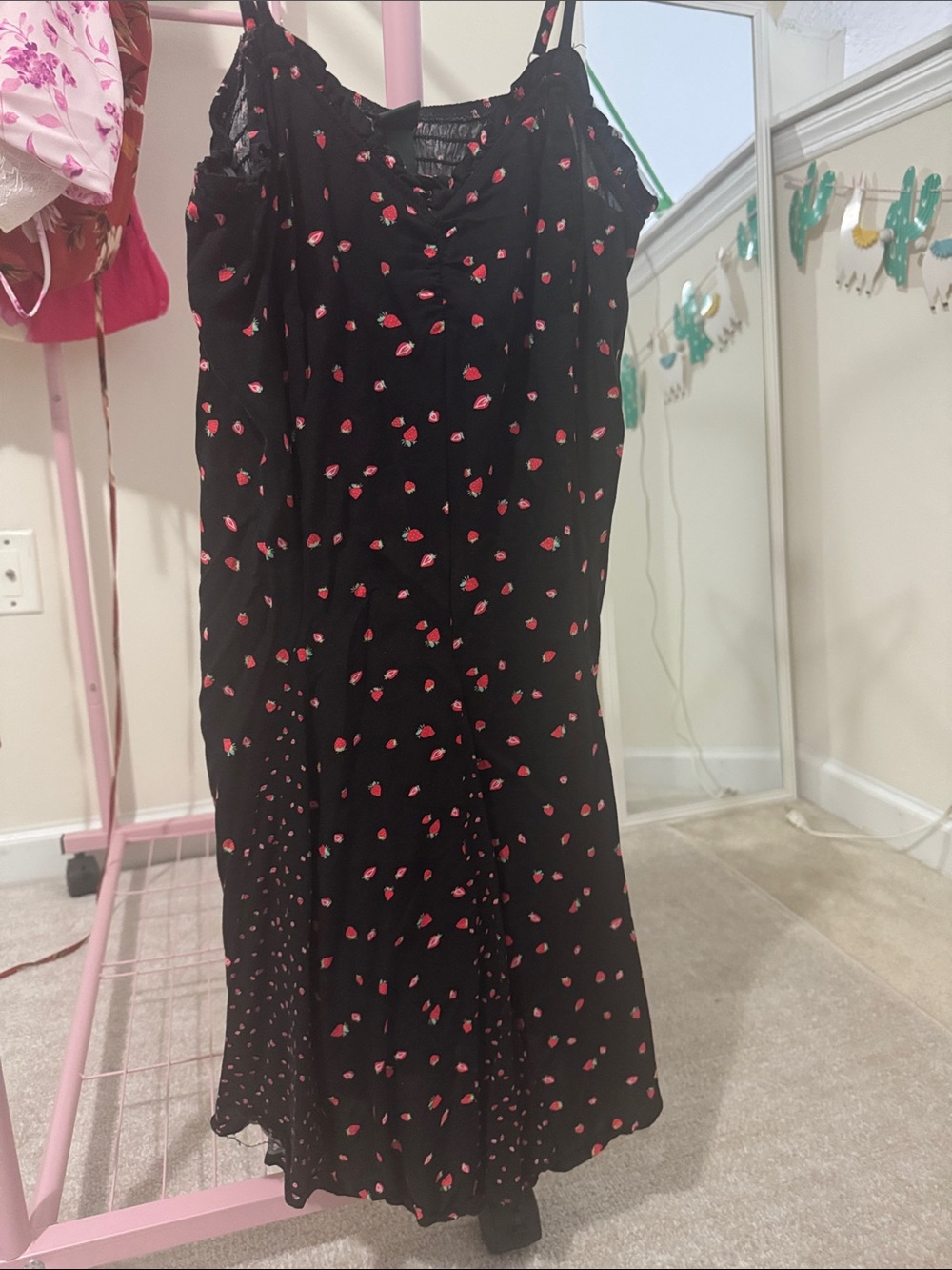 wild fable Black Slip Dress with Pink Strawberry Print
